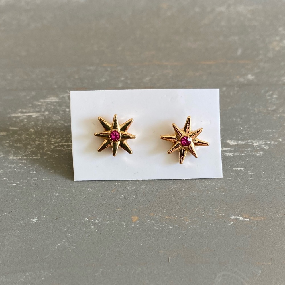 Steve Madden Gold Star Pink Crystal Stud Earrings NWT